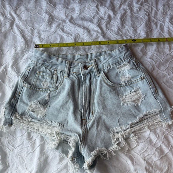 SHEIN Blue Jean Shorts High-Waisted Distressed Light Wash - Picture 2 of 7